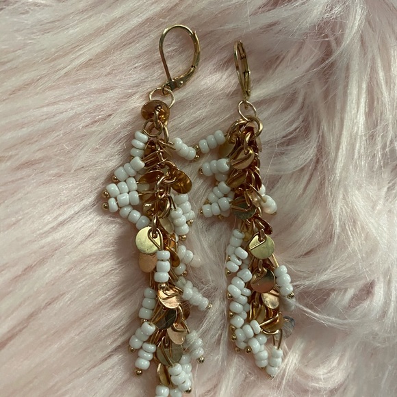 Handmade Jewelry - Handmade Rose Gold Copper White Beaded Earrings Beach Vacay